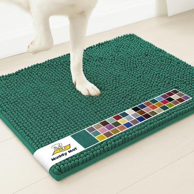 Muddy Mat® | Super Water Absorbent Door Mat Indoor, Microfiber Quick Dry Chenille Entryway Rug, Slip Resistant Front Door Mat, Indoor Mats for Entryway, Machine Washable Pet Rug, Slate Blue 32" x 40"