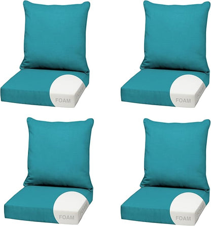 Arden Outdoor Foam Deep Seat Cushion (4-Pack), 22x24, Premium High-Density Foam, Never Flattens, Weather-Proof for Patio Chair Sofa Couch, Lake Blue Leala