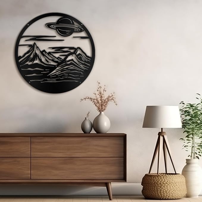 SIGNLEADER Metal Wall Art Decor Mountain Range Sun Landscape Minimalist Modern Abstract Wall Sculpture Hangings Home Decoration for Living Room, Bedroom, Bathroom, Kitchen, Outdoor - 18" Black