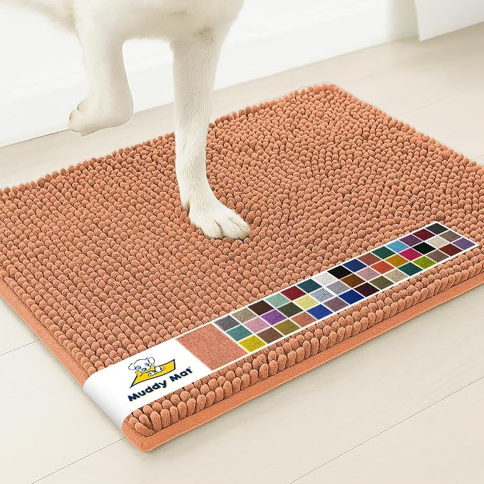 Muddy Mat® | Super Water Absorbent Door Mat Indoor, Microfiber Quick Dry Chenille Entryway Rug, Slip Resistant Front Door Mat, Indoor Mats for Entryway, Machine Washable Pet Rug, Peach 16" x 24"