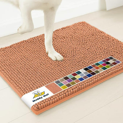 Muddy Mat® | Super Water Absorbent Door Mat Indoor, Microfiber Quick Dry Chenille Entryway Rug, Slip Resistant Front Door Mat, Indoor Mats for Entryway, Machine Washable Pet Rug, Peach 2ft x 4ft