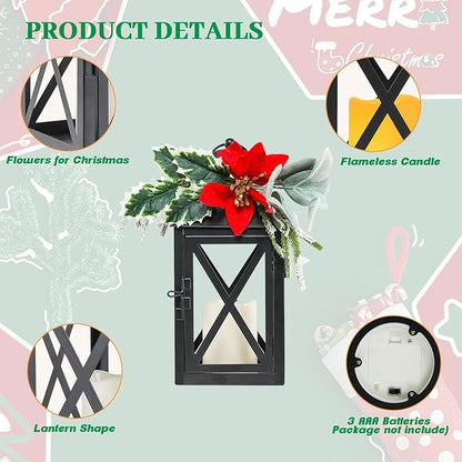 Christmas Lantern Outdoor Deror 13", 2 Pack Waterproof LED Hanging Decorative Candle Lantern with Berries Decor for Garden, Porch, Gift for Family, Friends, Women