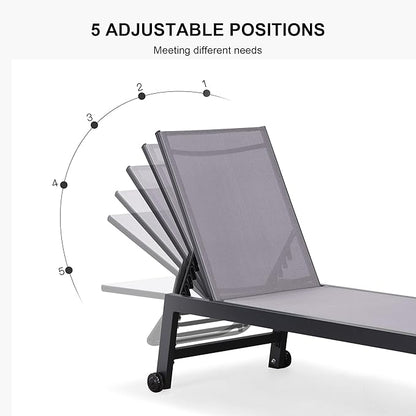 PURPLE LEAF Patio Chaise Lounge Set 4 Pieces Aluminum Outdoor Lounge Chairs with Wheels Textilene Sunbathing Recliner Light Gray