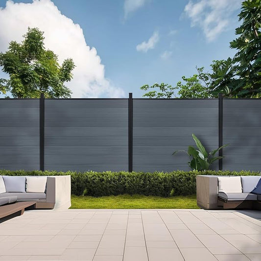 Mondaria Privacy Fence for Outside, 6ftx6ft Outdoor Privacy Panels with In-ground Post, Wind Resistant Wood Plastic Composite Fencing for Patio, Backyard, Garden and Swimming Pool (Gray with 1 Post)