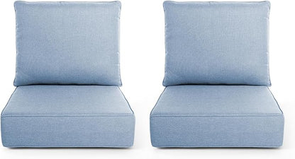 Outdoor Chair Cushions, 6 Inch Thick Patio Seat & Back Cushions Set with Removable Cover, Waterproof Patio Cushions for Outdoor Furniture, 24 x 24 Inch, Baby Blue 2-Set