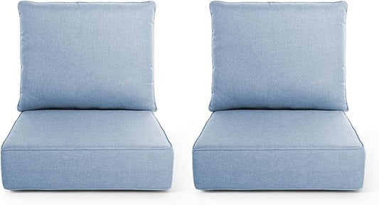 Outdoor Chair Cushions, 6 Inch Thick Patio Seat & Back Cushions Set with Removable Cover, Waterproof Patio Cushions for Outdoor Furniture, 24 x 24 Inch, Baby Blue 2-Set