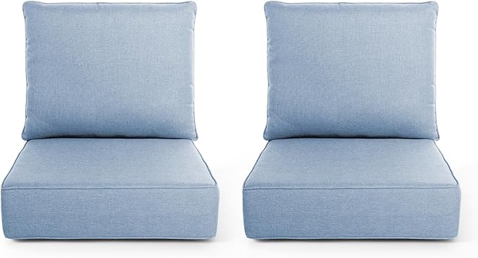 Outdoor Chair Cushions, 6 Inch Thick Patio Seat & Back Cushions Set with Removable Cover, Waterproof Patio Cushions for Outdoor Furniture, 22 x 24 Inch, Baby Blue 2-Set