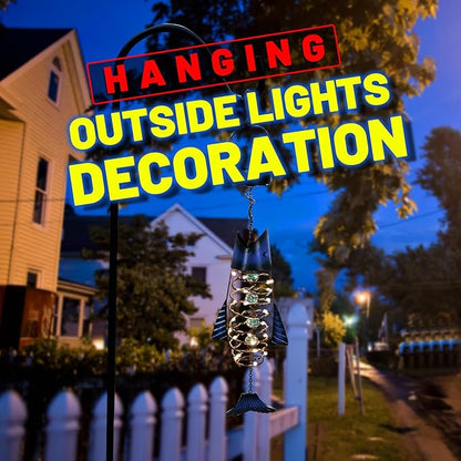 HONGLAND Patio Deals, Solar Lanterns Outdoor Waterproof, 2 Pack Metal Fish Lantern with Warm White LED Lights for Garden, Yard, Gifts for Fishermen & Holiday Decor