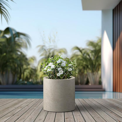 Kante 15.7" Dia Round Concrete Planter, Modern Style Large Cylindrical Plant Pot with Drainage Hole and Rubber Plug for Indoor Outdoor Patio, Weathered Concrete
