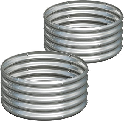 2PCS 2x2x1ft Galvanized Raised Garden Bed Kit-Round Garden Bed Outdoor Planter Box for Vegetables,Flowers,Herbs,Easy Assembly,Silver