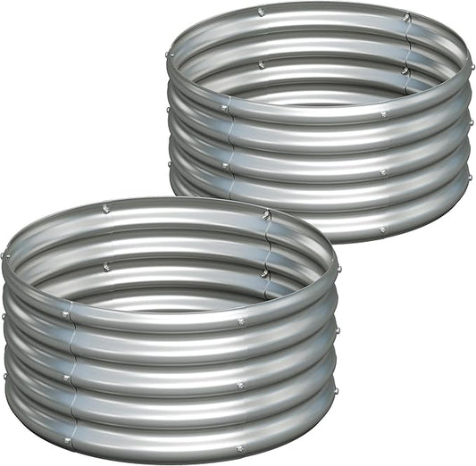 2PCS 2x2x1ft Galvanized Raised Garden Bed Kit-Round Garden Bed Outdoor Planter Box for Vegetables,Flowers,Herbs,Easy Assembly,Silver