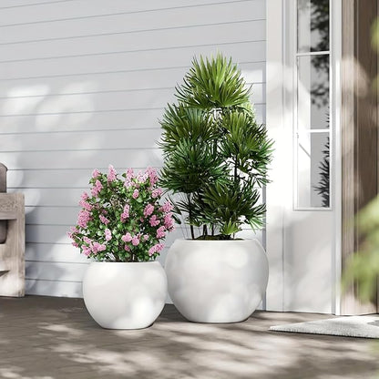 Panlaolao 13.5 H x 17" Dia (12" Pot Opening) Round Fiberstone Planter with Drainage Hole, White, Indoor/Outdoor Large Plant Pot for Home Patio Garden, Ideal for Large Plants