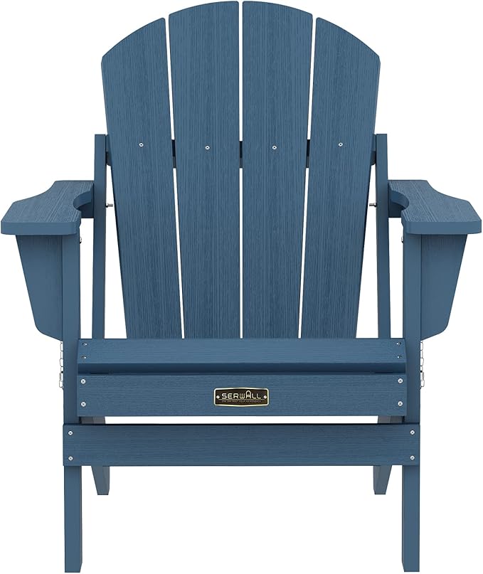 SERWALL Folding Adirondack Chairs Weather Resistant for Outdoor, Patio, Lawn, Garden, Backyard Deck, Fire Pit - Blue
