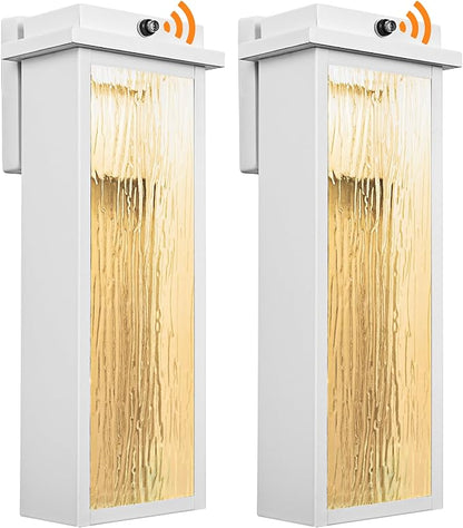 White LED Dusk to Dawn Outdoor Lighting 2 Packs, 16" Large Outside Farmhouse Wall Lantern, Industrial Porch Wall Mount Light Fixture with Rippled Glass, Waterproof Modern Exterior Sconce Lamp
