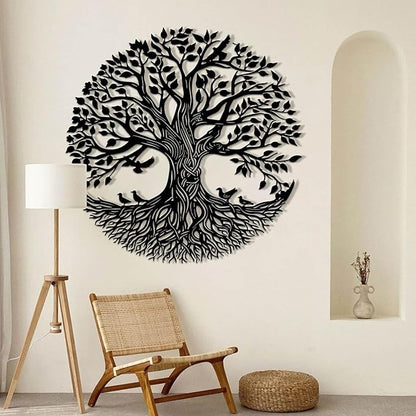 Flewfar Tree of Life Metal Wall Art, Metal Tree of Life Wall Decor, Family Tree Wall Art for Living Room, Indoor Outdoor Decoration, Large Tree of Life Metal Wall Art (Black, 30" x 30" / 76 x 76cm)