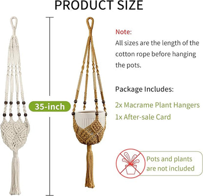 Macrame Plant Hanger - Fits 3 to 6 inches Pots for Indoor Outdoor, 35 Inch, Set of 2, Ivory (POTS NOT Included)