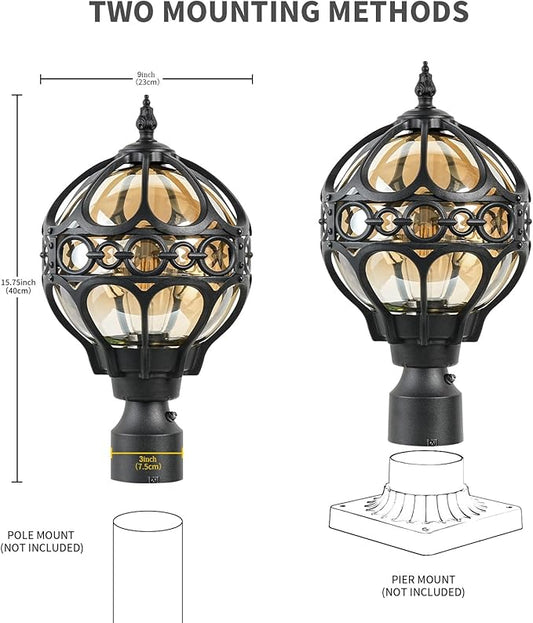Dusk to Dawn Globe Outdoor Post Light for Lawn Patio Yard Driveway, Black Sphere Outside Lamp Post Light, Pier Mount Post Lantern Lighting Fixtures, Soccer Ball Exterior Pole Post Light(1 Pack)