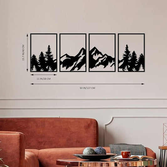 ESTART 4 Pcs Metal Wall Art, Large Mountains Wall Decor, Art Wall Décor Suitable For Living Room Dining Room Bedroom Office Indoor And Outdoor (Mountain Forest)