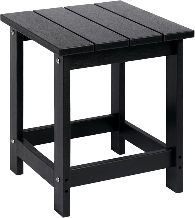 LZRS Adirondack Outdoor Side Table – Durable Weather-Resistant HDPE Patio End Table for Porch, Deck, Pool, Garden,Sturdy and Easy Assembly, Black
