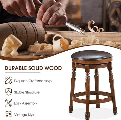 ERGOMASTER 24 Inch Swivel Bar Stools Set of 2, Rubber Wood, Brown