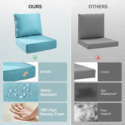 Luxury 6" Outdoor Cushions for Patio Furniture, 24x24x6" Thick Seat Cushion Set of 4, Fade Resistant Couch Chair Replacement Cushions High Density Deep Wicker Chair Cushion w/ Removable Cover, Teal