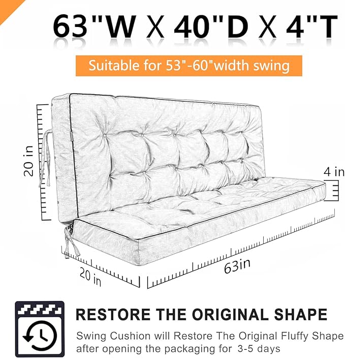 Swing Replacement Seat Cushions, 2-3 Seater Bench Cushions for Outdoor Furnitur with Backrest, Garden Recliner Seat Cushions Waterproof Sofa Pads (Red, 63x40in)