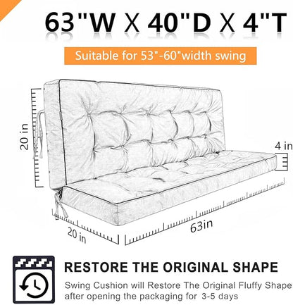 Swing Replacement Seat Cushions, 2-3 Seater Bench Cushions for Outdoor Furnitur with Backrest, Garden Recliner Seat Cushions Waterproof Sofa Pads (Palm Leaves, 63x40in)