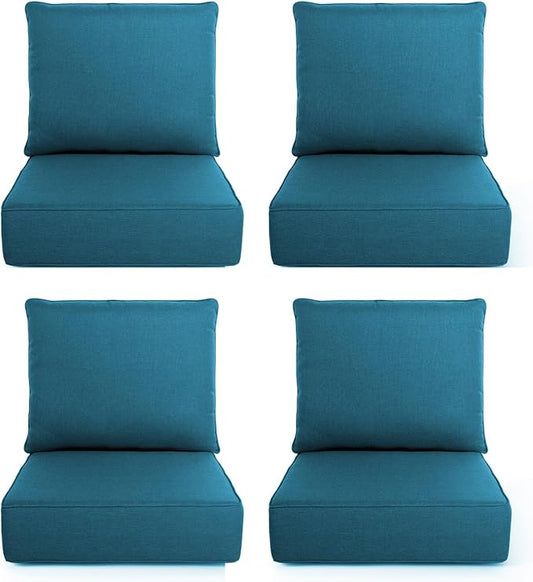 Outdoor Chair Cushions, 6 Inch Thick Patio Seat & Back Cushions Set with Removable Cover, Waterproof Patio Cushions for Outdoor Furniture, 22 x 24 Inch, Turquoise 4-Set