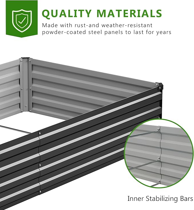 2PCS 12x3x1ft Galvanized Raised Garden Bed,Outdoor Planter Box Metal Patio Kit Planting Bed for Vegetables Flowers Herb,Black