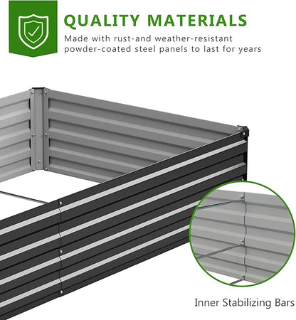 2PCS 12x3x1ft Galvanized Raised Garden Bed,Outdoor Planter Box Metal Patio Kit Planting Bed for Vegetables Flowers Herb,Black