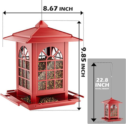 Birdream Bird Feeders for Outdoor Hanging, Assembly Required, 1-Min Easy Setup, Classic Courtyard Design, Attracting Cardinals Chickadees Goldfinches & Sparrows - Red