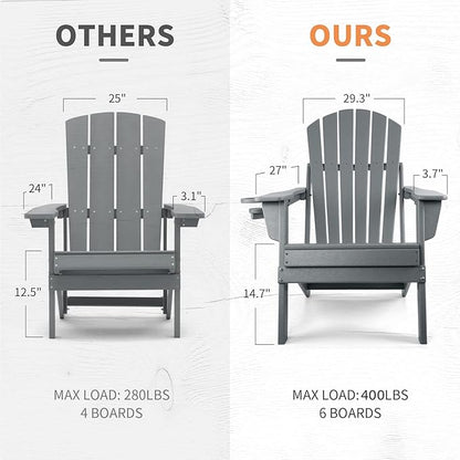 FUNBERRY Folding Adirondack Chair Set of 2, All Weather HDPE Fire Pit Chairs with Cup Holder for Outdoor