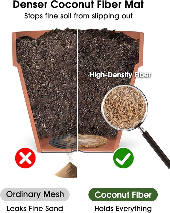 LE TAUCI Coconut Coir Drainage Mesh Pads for Flower Pots, Pre-Cut 2 Inch Pot Hole Covers to Prevent Soil Loss, Natural Coir Fiber Liners for Indoor & Outdoor Planters, 20 Pack