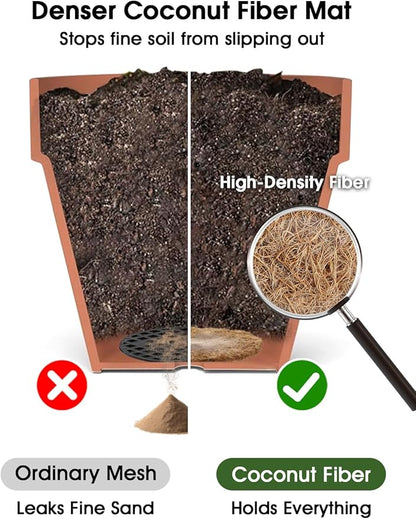 LE TAUCI Coconut Coir Drainage Mesh Pads for Flower Pots, Pre-Cut 4 Inch Pot Hole Covers to Prevent Soil Loss, Natural Coir Fiber Liners for Indoor & Outdoor Planters, 20 Pack