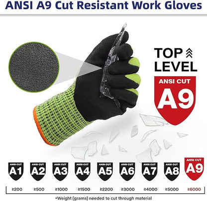 Schwer ProGuard Highest Level Cut Resistant Work Gloves PR3326 for Extreme Protection，ANSI A9 Cut Gloves with Reinforced Thumb, Non Slip, Breathable, Durable, Touch-screen, Yellow1 Pair（S）
