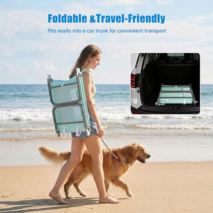 SUNNYFEEL Beach Lounge Chair, Reclining Beach Chairs Lay Flat, Sun Face Down Tanning Chair, Folding Camping Chairs Portable Camp Cot with Backpack Straps for Outdoor/Picnic/Lawn