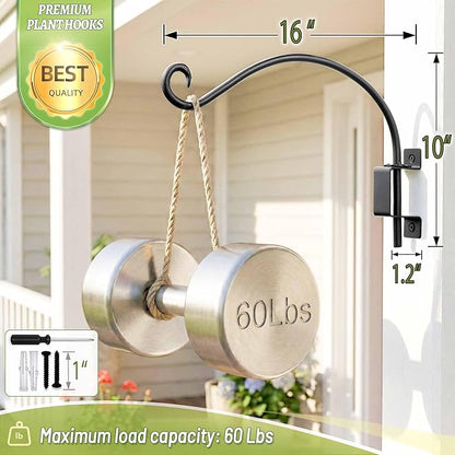 Qiang Ni Plant Hanger Outdoor: 16 Inch Bird Feeder Bracket for Garden Patio Decor - 2 Piece Swivel Adjustable Wall Mount Plant Hook for Hanging Flower Baskets