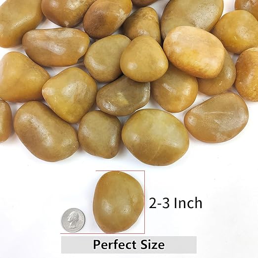 40lbs Yellow River Rocks for Landscaping, 2-3 Inch Natural Pebbles for Indoor Plants, High Polished Decorative Stones Garden Outdoor and Indoor DIY Vase Filler Fish Tank Aquariums