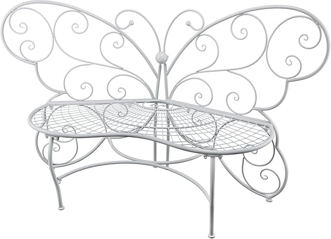 Alpine Corporation 62"L Indoor/Outdoor 2 Person Metal Butterfly Shaped Garden Bench, White