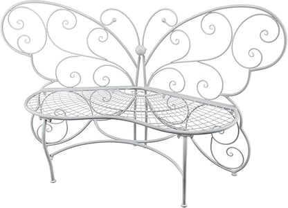 Alpine Corporation 62"L Indoor/Outdoor 2 Person Metal Butterfly Shaped Garden Bench, White