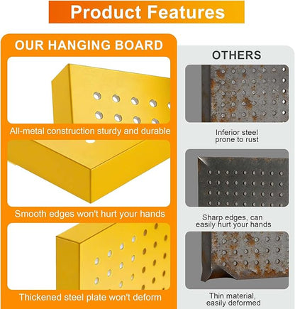 Metal Pegboard Panels,Wall Panels, Heavy Duty Peg Boards for Garage and Garden Tool Storage, Includes Drywall Anchors and Screws Kits, Yellow