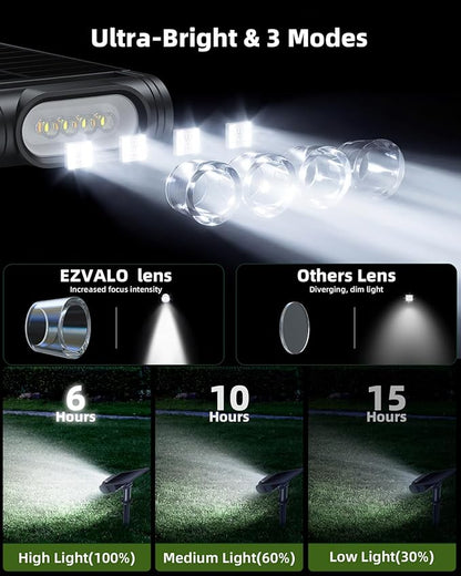 EZVALO Solar Spot Lights Outdoor IP67 Waterproof, Adjustable Solar Landscape Lights, 3 Lighting Modes Solar Spotlights for Outside Yard Garden Plant Trees Pathway Flag (Cool White-6Pack)