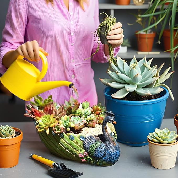 Gonetre Handmade Vintage Resin Peacock Succulent Planter Pot Decorative Cactus Flower Pot Container for Plants