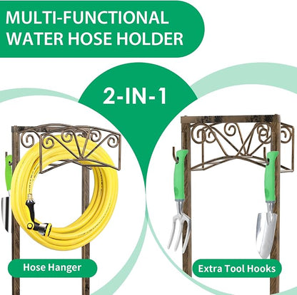 TomCare Garden Hose Holder Upgraded Heavy Duty Metal Water Hose Holder Holds 160 FT Hoses Sturdy Hose Reel Freestanding Outdoor Hoses Storage Hanger for Outside Yard Lawn