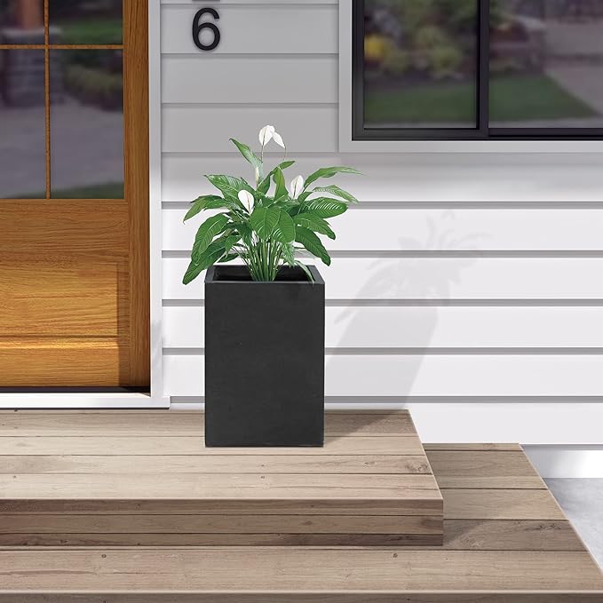 Kante 18.5" H Tall Rectangular Concrete Planters, Outdoor Indoor Lightweight Plant Pots with Drainage Hole and Rubber Plug, Modern Style for Home Garden Patio, Charcoal