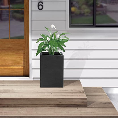 Kante 18.5" H Tall Rectangular Concrete Planters, Outdoor Indoor Lightweight Plant Pots with Drainage Hole and Rubber Plug, Modern Style for Home Garden Patio, Charcoal