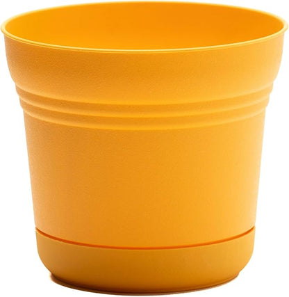 Bloem Saturn 7" Earthy Yellow Round Resin Planter Pot with Snap-in Saucer for Indoor and Outdoor Gardening