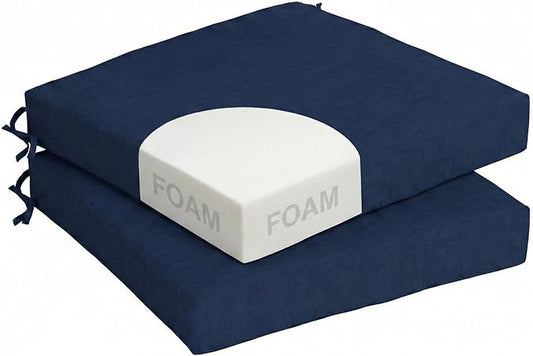 Arden Foam Outdoor Seat Cushions (2-Pack), 19 x 19, Premium High-Density Foam, Never Flattens, Weather-Proof for Outdoor Chairs Sapphire Blue Leala