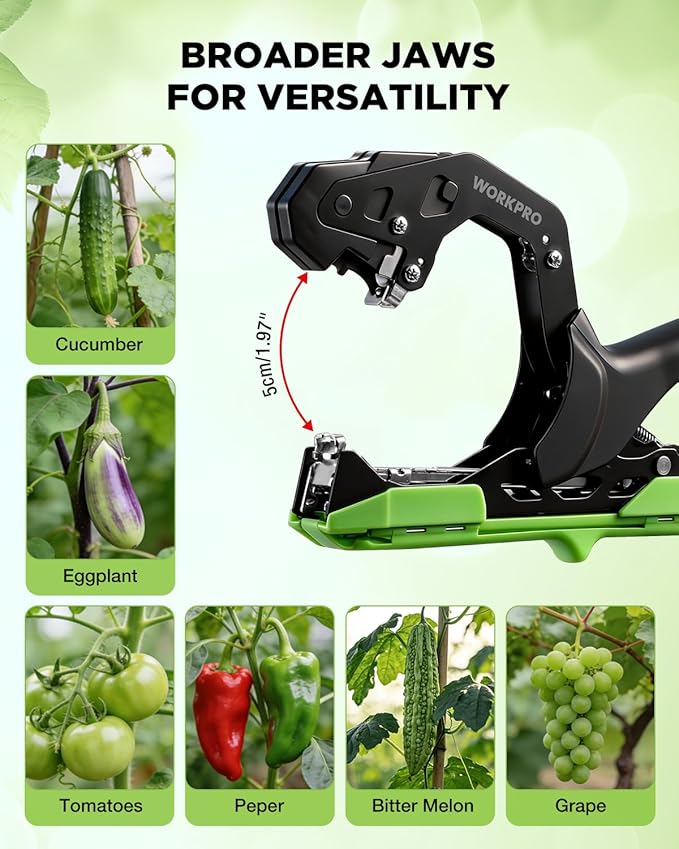 WORKPRO Plant Tying Machine, Lightweight Tape Gun for Tying Vines and Support Plants, Includes Gloves, 20 Rolls of Tape, 10000 Staples, Ideal for Tomatoes, Grapes, Cucumber and Vegetables