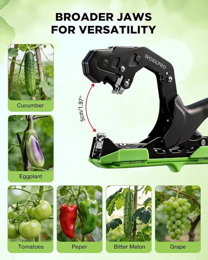 WORKPRO Plant Tying Machine, Lightweight Tape Gun for Tying Vines and Support Plants, Includes Gloves, 20 Rolls of Tape, 10000 Staples, Ideal for Tomatoes, Grapes, Cucumber and Vegetables